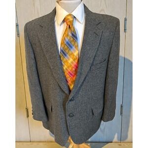VTG Garrison Park Blazer Mens 46S Gray Flannel Tweed Wool Sport Coat Jacket USA